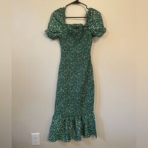 Smocked Green Midi Dress | Medium